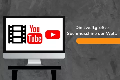 Auf einem Bildschirm ist das Logo von YouTube zu sehen und daneben steht: Die zweitgrößte Suchmaschine der Welt.